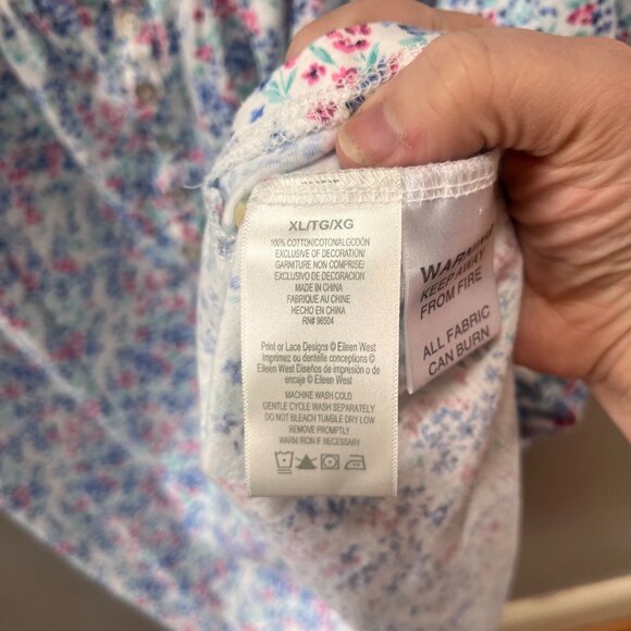 Eileen West Long-Sleeved Short Floral and‎ Lace Detail Nightgown- Sz. XL - Picture 7 of 9